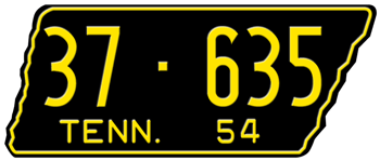 1954 TENNESSEE STATE LICENSE PLATE -