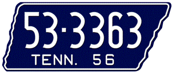 1956 TENNESSEE STATE LICENSE PLATE -