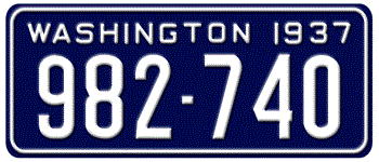 1937 WASHINGTON STATE LICENSE PLATE -