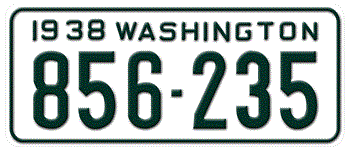 1938 WASHINGTON STATE LICENSE PLATE -