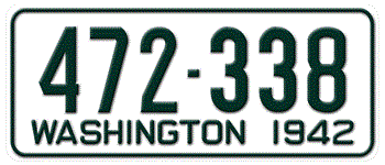 1942 WASHINGTON STATE LICENSE PLATE -