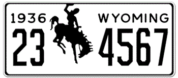1936 WYOMING STATE LICENSE PLATE -