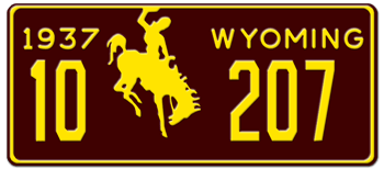 1937 WYOMING STATE LICENSE PLATE -