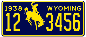 1938 WYOMING STATE LICENSE PLATE -