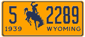 1939 WYOMING STATE LICENSE PLATE -