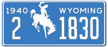 1940 WYOMING STATE LICENSE PLATE -