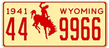 1941 WYOMING STATE LICENSE PLATE -