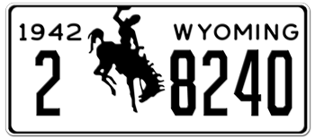 1942 WYOMING STATE LICENSE PLATE -