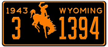 1943 WYOMING STATE LICENSE PLATE -