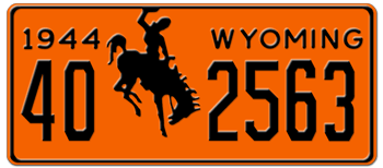 1944 WYOMING STATE LICENSE PLATE -