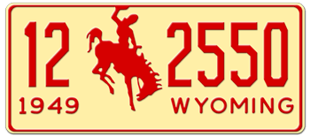 1949 WYOMING STATE LICENSE PLATE -