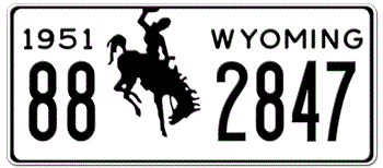 1951 WYOMING STATE LICENSE PLATE -