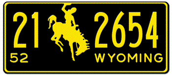1952 WYOMING STATE LICENSE PLATE -