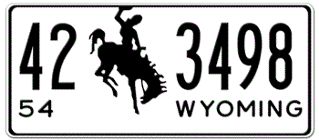 1954 WYOMING STATE LICENSE PLATE -