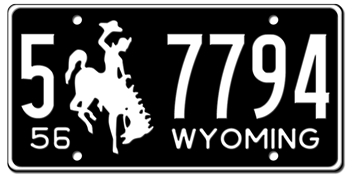 1956 WYOMING STATE LICENSE PLATE -