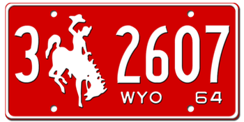 1964 WYOMING STATE LICENSE PLATE -