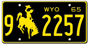 1965 WYOMING STATE LICENSE PLATE -