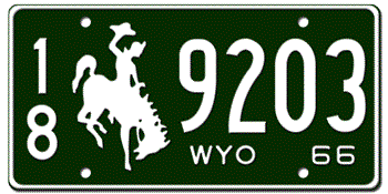 1966 WYOMING STATE LICENSE PLATE -