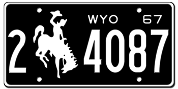 1967 WYOMING STATE LICENSE PLATE -