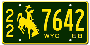 1968 WYOMING STATE LICENSE PLATE -