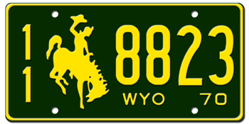 1970 WYOMING STATE LICENSE PLATE -
