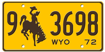 1972 WYOMING STATE LICENSE PLATE -