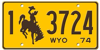 1974 WYOMING STATE LICENSE PLATE -
