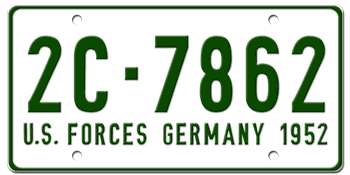 U.S. FORCES IN GERMANY LICENSE PLATE ISSUED IN 1952 -