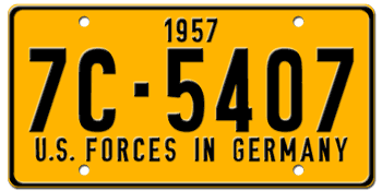 U.S. FORCES IN GERMANY LICENSE PLATE ISSUED IN 1957 -