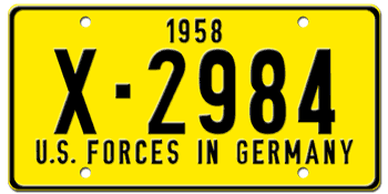 U.S. FORCES IN GERMANY LICENSE PLATE ISSUED IN 1958 -