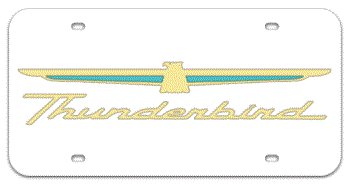 THUNDERBIRD MIRROR-GOLD EMBLEM & THUNDERBIRD NAME WHITE LASER LICENSE PLATE