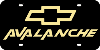 CHEVROLET BOWTIE MIRROR-GOLD EMBLEM & AVALANCHE NAME LASER LICENSE PLATE