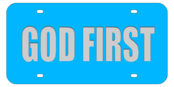 GOD FIRST LIGHT BLUE LASER LICENSE PLATE