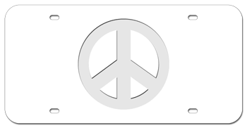 PEACE SYMBOL WHITE LASER LICENSE PLATE
