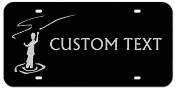 FISHING BLACK AND SILVER LASER LICENSE PLATE WITH YOUR CUSTOM TEXT