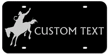 COWBOY BLACK AND SILVER LASER LICENSE PLATE WITH YOUR CUSTOM TEXT